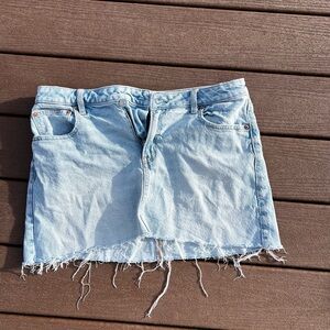 American Eagle Outfitters Light Blue Denim Mini Skirt with Frayed Edge